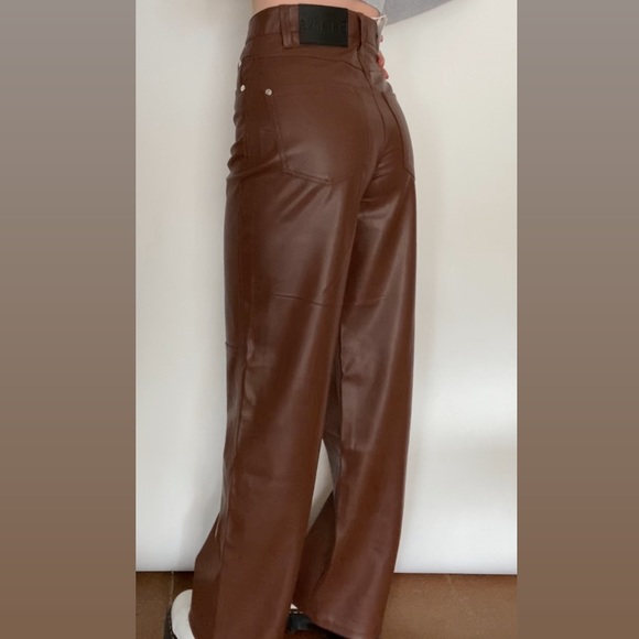 Bershka | Pants u0026 Jumpsuits | Brown Leather Pants Wide Leg | Poshmark